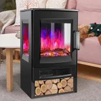 Chimenea eléctrica de pie, 900/1800 w, temporizador de 1 a 8 h, termostato regulable