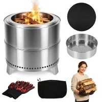 Brasero de jardín sin humo ø49,5 cm de acero inoxidable 201, para terraza y balcón, plateado
