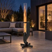 Columna de fuego de pellets 138 cm con tubo de vidrio borosilicato ø 8 cm, antorcha de jardín negra con aire regulable