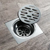 Desagüe cuadrado de acero inoxidable para ducha con tapa redonda extraíble, desagüe de piso giratorio, antiolores, gran calibre para baño