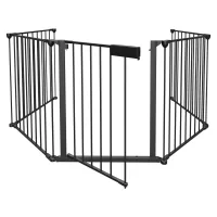 2x puerta de seguridad para bebes, niños y mascotas rejilla protectora chimenea, 310cm con 5 paneles, negro