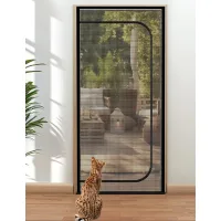 Puerta mosquitera para gatos, antimosquitos, malla antigatos, 80 x 200 cm, antiarañazos y con cremallera (negra)