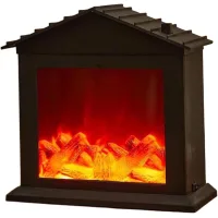 Chimenea artificial - chimenea eléctrica led pequeña realista sin llama, alimentada por batería/usb, con forma de mini casa decorativa para la sala d