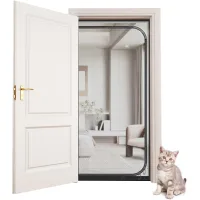 Puerta mosquitera de seguridad para mascotas, antiarañazos, con cremallera, color negro, 80 x 210 cm