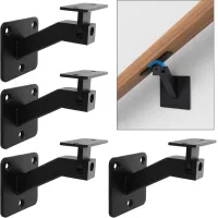 Soportes de pasamanos cuadrados (4 piezas), de hierro negro, para montaje en pared, ideales para escaleras con ángulo variable.