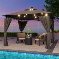 Bextcok cenador de jardín de 3x3m — toldo exterior impermeable y pabellón para patio resistente;incluye iluminación,con capacidad para 4 a 6 personas.