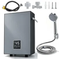 Calentador de agua eléctrico instantáneo , 5500w, temperatura ajustable, 30–55 °c, resistencia al agua ipx4, pantalla led, apto para baños, gris