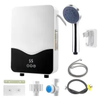 Calentador de agua eléctrico instantáneo, 5500w, modelo sin depósito para instalación bajo el fregadero, 30–55 °c, pantalla led de temperatura, blanco