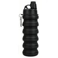 Zaewry botella agua plegable silicona 500ml negra cantimplora deportiva reutilizable portátil plegable impermeable antifugas senderismo viaje