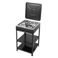 Hornilla de gas portátil, placa de cocción de 4 quemadores, estante de almacenamiento de doble nivel, ideal para picnics y acampadas.
