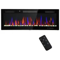 Chimenea eléctrica empotrable, 1500 w,calefactor mural, llama led de 12 colores, mando a distancia y controles táctiles,temporizador. negra,91x40cm.