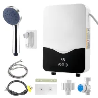 Calentador de agua eléctrico instantáneo de 5500 w, 30 a 55 ℃, con pantalla led de temperatura y cabezal de ducha,blanco.