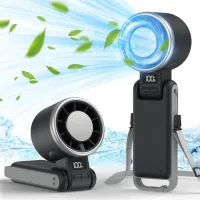 Ventilador portátil de mano – mini ventilador turbo personal de alta potencia y 5 velocidades | recargable | imprescindible para viajes (negro)