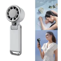 Ventilador turbo portátil — ventilador recargable de 5 velocidades con pantalla led — funcionamiento silencioso — ideal para viajes y camping — blanco