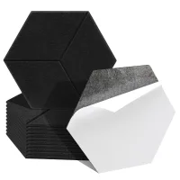 12 placas acústicas negras de pared en fieltro poliéster, hexágono con ranuras, adhesivas, lado 15 cm