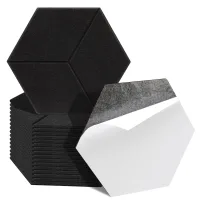18 placas acústicas negras de pared en fieltro poliéster, hexágono con ranuras, adhesivas, lado 15 cm