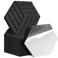 18 placas acústicas negras de pared, diseño lineal, fieltro poliéster, hexágono adhesivo, lado 15 cm