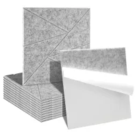 12 placas acústicas de pared grises, cuadrado 30 x 30 cm, diseño de triángulos, fieltro poliéster adhesivo