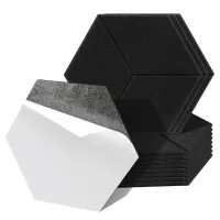 12 placas acústicas negras de pared en fieltro poliéster, hexágono con ranuras, adhesivas, lado 15 cm