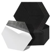 18 placas acústicas negras de pared en fieltro poliéster, hexágono con ranuras, adhesivas, lado 15 cm