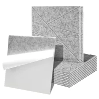 12 placas acústicas de pared grises, cuadrado 30 x 30 cm, diseño de triángulos, fieltro poliéster adhesivo