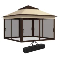 Tienda de campaña plegable de 3,26 x 3,26 m con techo doble y mosquiteras ajustables.