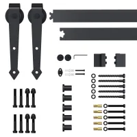 Kit de puerta corredera rústica con riel de 200 cm y rodillos, color negro.