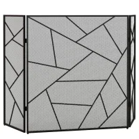 Pantalla plegable de acero negro de 3 paneles para chimenea, 135 l