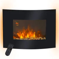 Chimenea eléctrica mural con 2 niveles de potencia (900-1800 w), 7 colores de llama ajustables y mando a distancia, color negro.