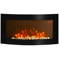 Chimenea eléctrica mural de 1000w/2000w con temperatura regulable, efecto de llama y mando a distancia, 89,2 x 13,5 x 48 cm, negra.