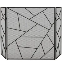 Pantalla plegable de acero negro de 3 paneles para chimenea, 135 l