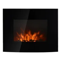 Chimenea eléctrica mural de 900/1800 w, silenciosa, con mando a distancia, termostato y efecto llama, color negro.