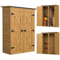 Caseta de almacenamiento de madera, caseta de jardín con 2 estantes, marrón.