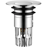 Colador de desagüe con botón pulsador para lavabo de baño - atrapador de pelo antiobstrucción con núcleo elástico, abs resistente a la corrosión y jun