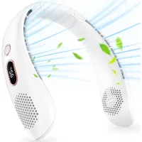 Ventilador de cuello sin aspas, 3 velocidades, rotación de 360°, batería de 5000 mah, blanco.