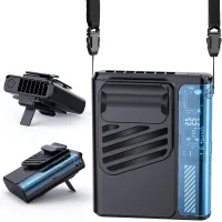 Ventilador 3 en 1 para cuello, cinturón y escritorio, 5 velocidades, 4000 mah, led, negro.