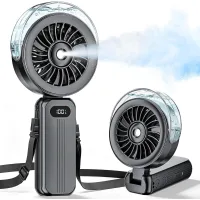 Mini ventilador nebulizador 3 en 1, 6000 mah, 4 velocidades, led, negro