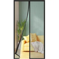 Cortina de entrada magnética con tiras, suministrada con tira adhesiva, sin riel superior, negra, 95 x 220 cm.