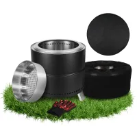 Brasero sin humo ø49,5 cm, montaje sencillo, con bolsa de transporte y bandeja de cenizas extraíble, negro