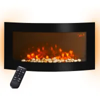 Chimenea eléctrica mural con iluminación led de 7 colores, potencia de 1000/2000 w y rango de temperatura de 15 a 30 °c, color negro, práctica y func