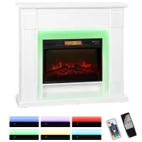 Chimenea eléctrica empotrable con efecto de llama 3d, tira de luz led rgb, 1800 w, temporizador, termostato, color blanco, práctica y funcional.