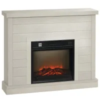 Chimenea eléctrica de 1800 w con efecto llama, mando a distancia, temporizador semanal para una habitación de 30 m², acabado en madera clara, alta ca