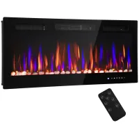 Chimenea eléctrica empotrable ultradelgada con llama 3d, brillo y velocidad ajustables, 12 colores de guijarros, 900/1800 w, alta calidad.
