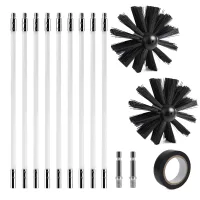 Kit de limpieza de chimenea, 150 mm, con 9 varillas flexibles y 2 cepillos, nailon y aleación de aluminio, para chimenea, conducto y estufa..