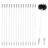 Kit de limpieza de chimenea 6 m, 15 varillas flexibles de nylon, cepillo redondo de 100 mm para estufas de pellets y conductos..