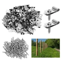 300 clips para cercas de acero inoxidable con tornillos, para alambre de calibre 12-16 y cercas de vinilo, madera o metal..