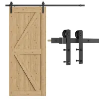 Kit de riel deslizante para puerta de 202 cm/6,7 ft, juego completo para puerta corredera simple de madera, riel de acero negro, forma de j..