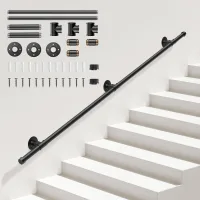 Pasamanos de escalera 1,5 m, interior y exterior, hierro forjado, negro, antideslizante, capacidad 150 kg, estilo industrial..