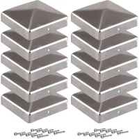 Pack de 10 remates para postes de acero galvanizado 15 x 15 cm, forma piramidal, resistentes a la intemperie y uv, para postes de madera y vallas..