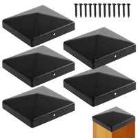 6 tapas de poste piramidales negras de acero recubierto en polvo para postes de madera 7x7 cm, resistentes al óxido, tornillos incluidos,jardínvalla..